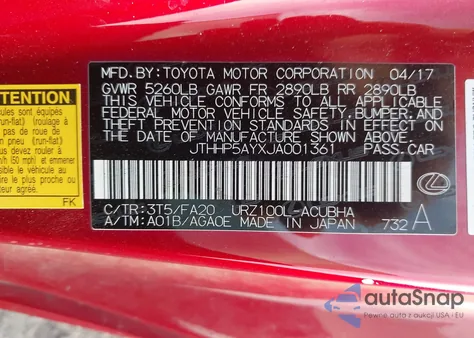 2018 Lexus Lc 500 z USA, uszkodzony, nr VIN JTHHP5AYXJA001361